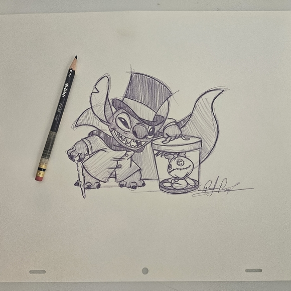 Disney World Disneyland WDW Stitch Haunted Mansion Hatbox Ghost Drawing/Sketch - Picture 6 of 6